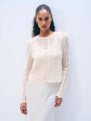 White + Warren Cotton Crochet Crewneck