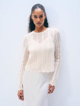 White + Warren Cotton Crochet Crewneck