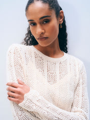 White + Warren Cotton Crochet Crewneck