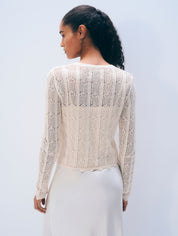 White + Warren Cotton Crochet Crewneck