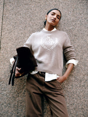 White + Warren Cashmere Blend Horse Embroidered Crewneck