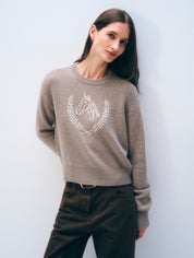 White + Warren Cashmere Blend Horse Embroidered Crewneck