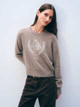 White + Warren Cashmere Blend Horse Embroidered Crewneck
