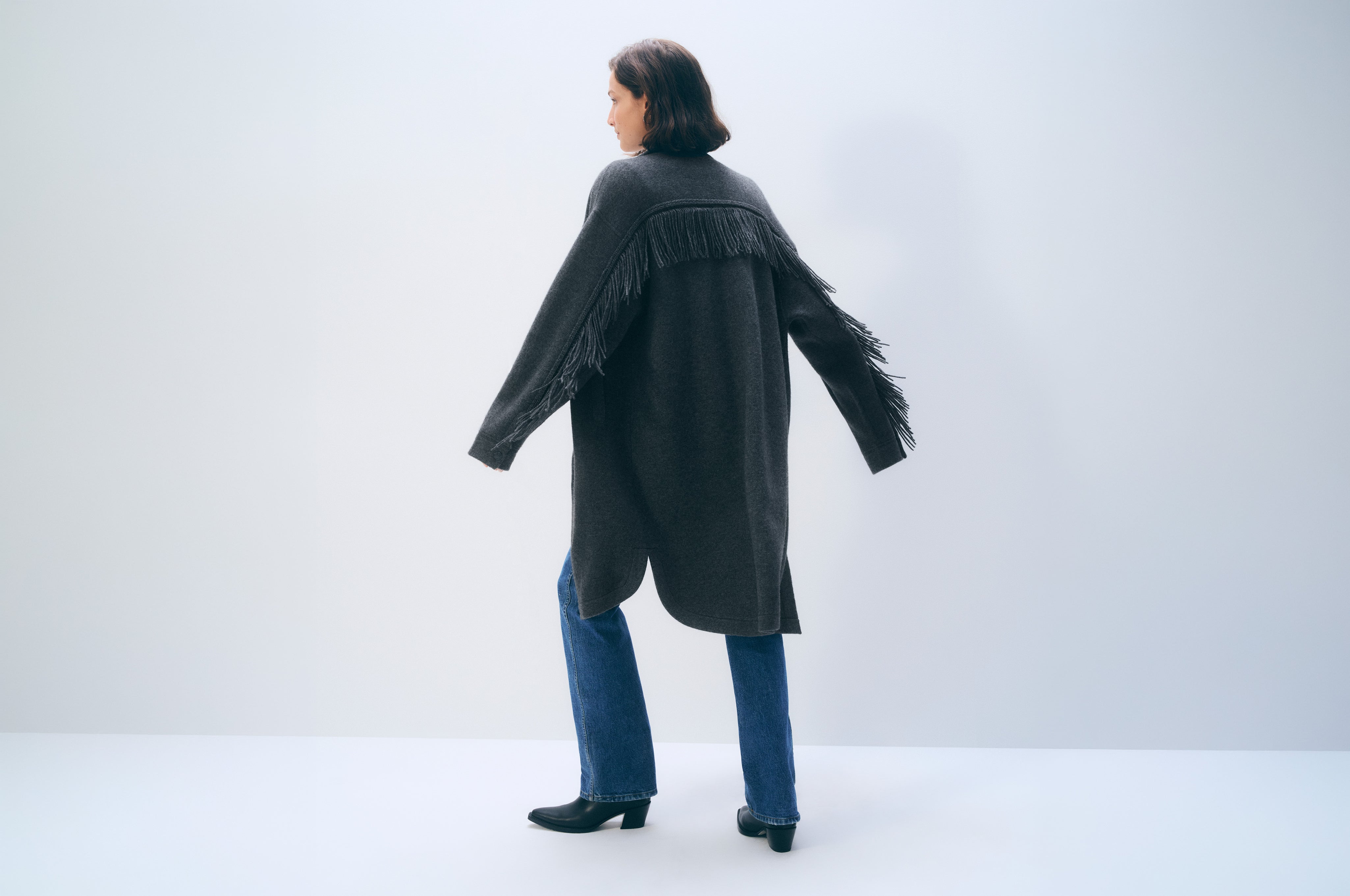 White + Warren Cashmere Blend Fringe Coat