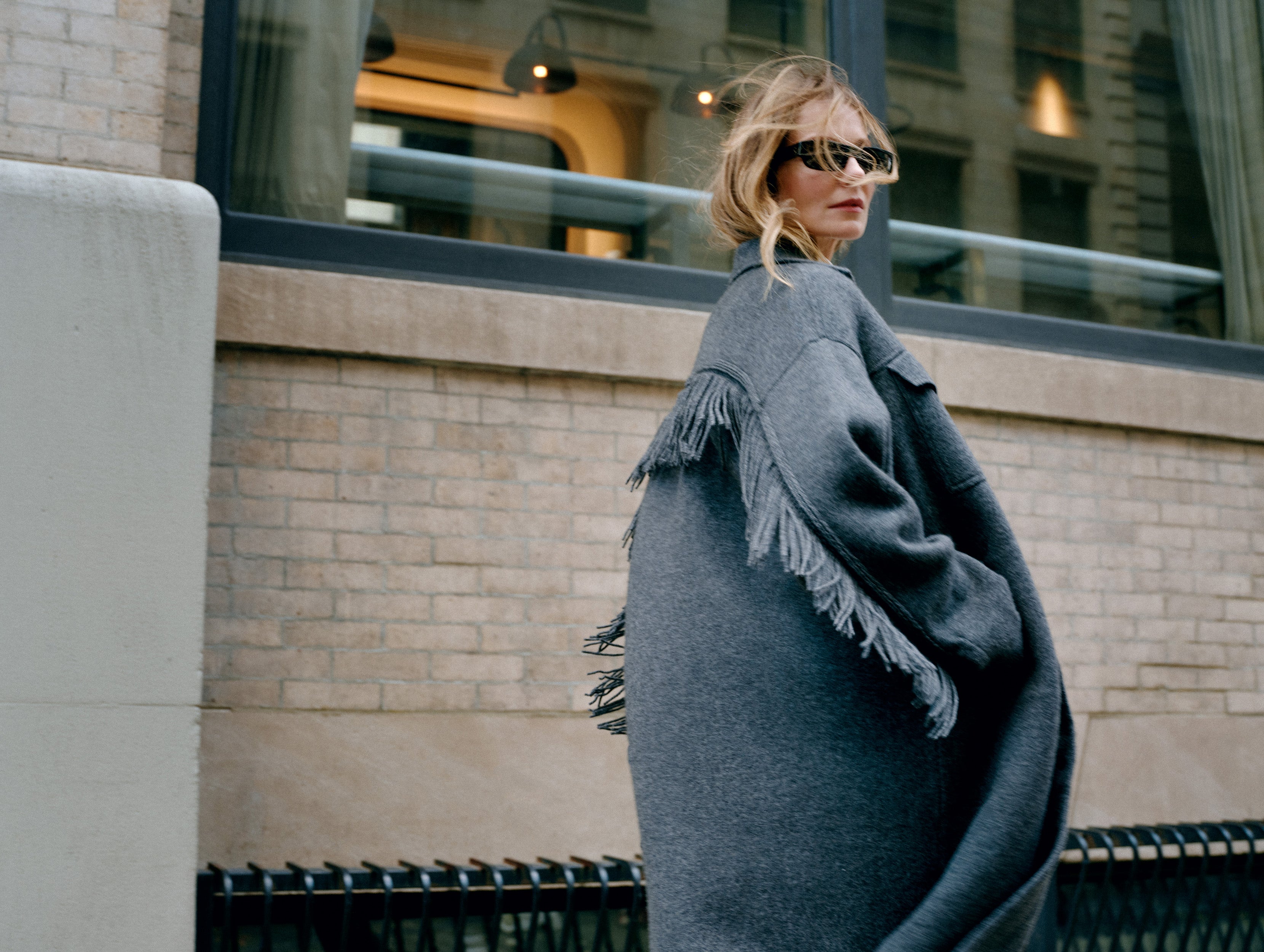 White + Warren Cashmere Blend Fringe Coat
