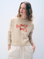 White + Warren Cashmere Embroidered Lobster Crewneck