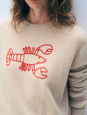 White + Warren Cashmere Embroidered Lobster Crewneck