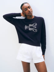 White + Warren Cashmere Embroidered Lobster Crewneck