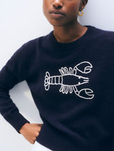 White + Warren Cashmere Embroidered Lobster Crewneck