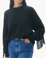 White + Warren Cashmere Blend Luxe Fringe Crew