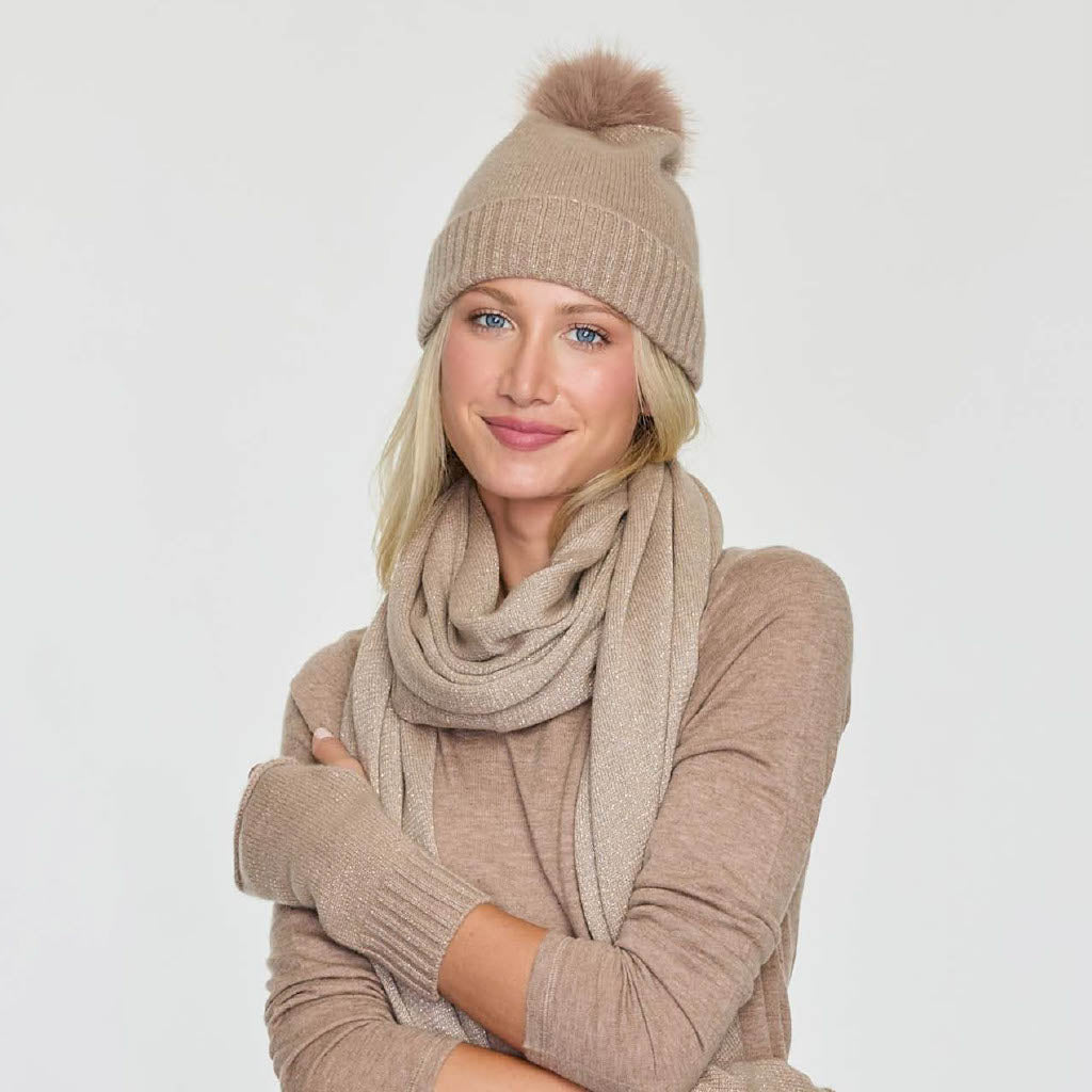 Cashmere Project Lurex Pom Pom Hat
