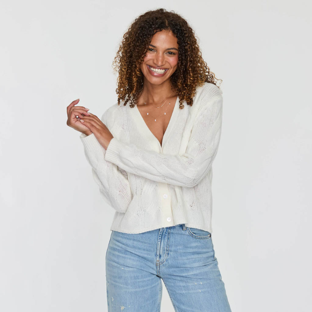 Cashmere Project Cable V Neck Cardigan