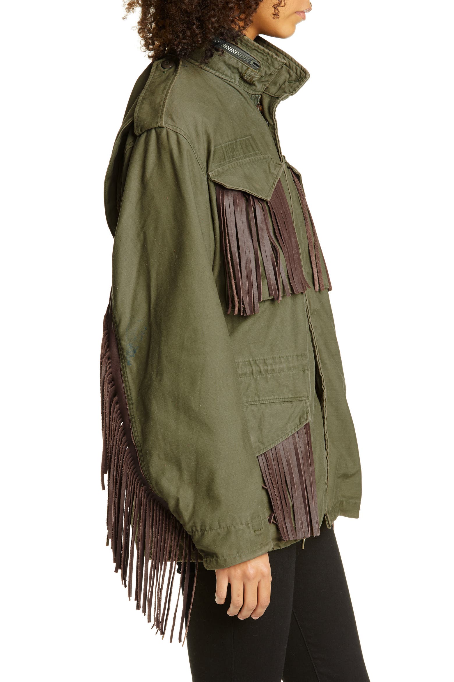 R13 Leather Fringe Repurposed M65 Jacket