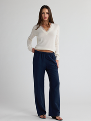 W. Cashmere Ciel V Neck Sweater With Lace