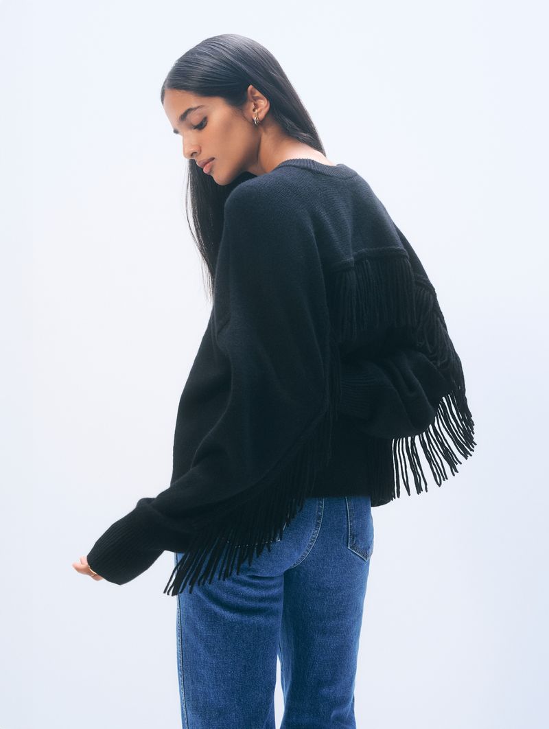 White + Warren Cashmere Blend Luxe Fringe Crew