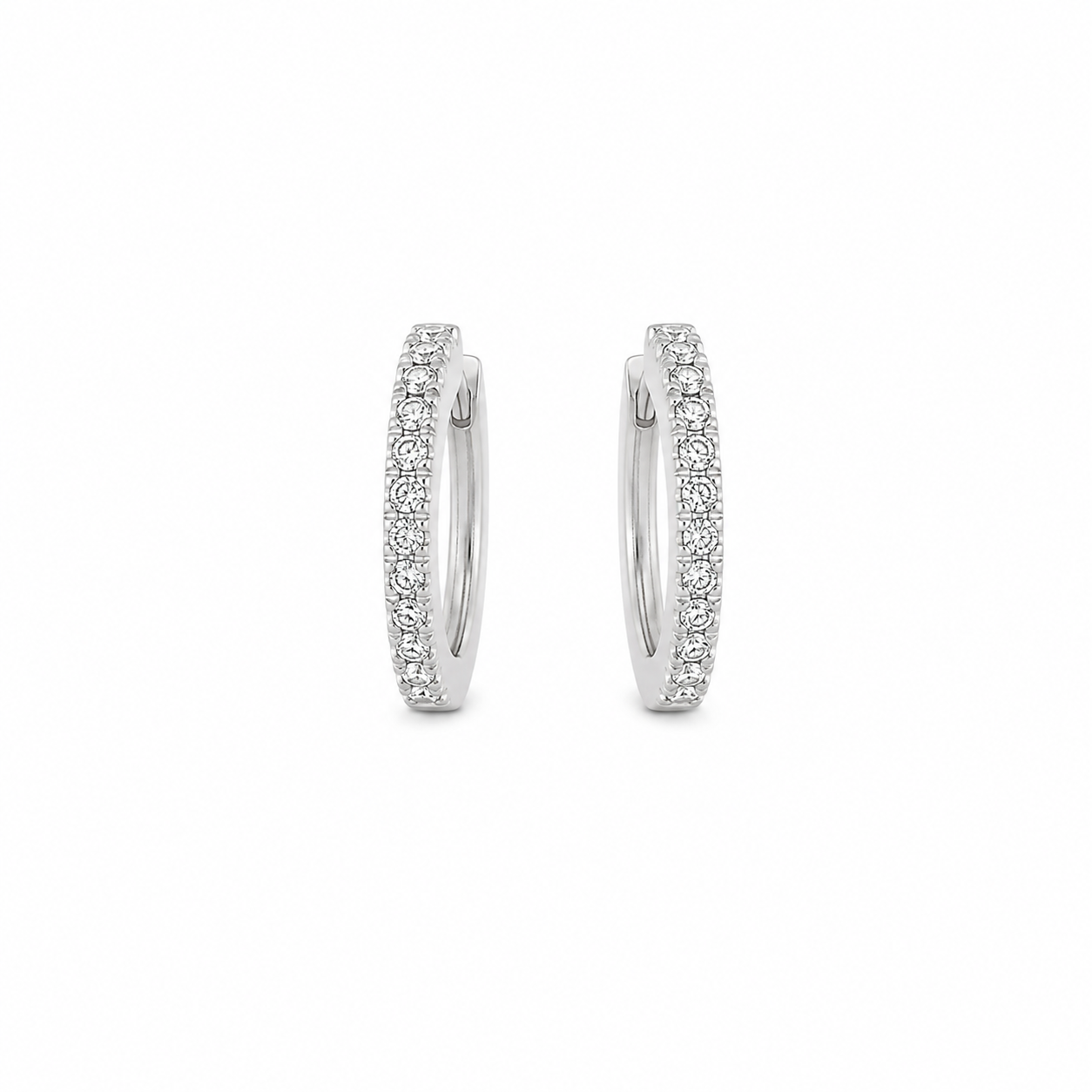 14KT White Gold Diamond Huggie Hoop Earring