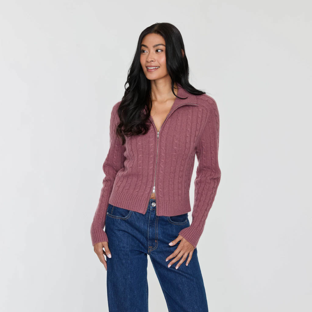 Cashmere Project Cable Zip Cardigan