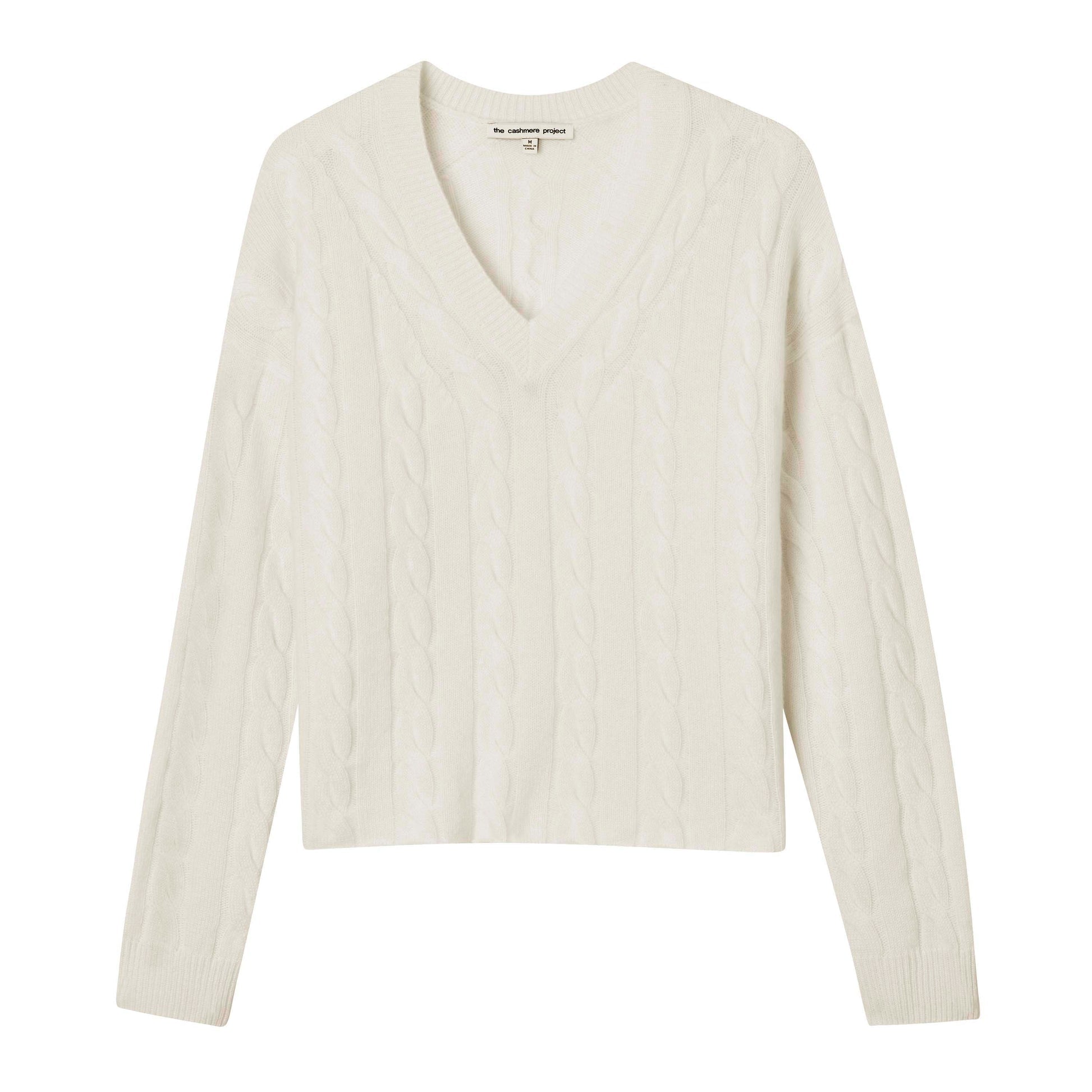 Cashmere Project Cropped Cable V Neck Sweater