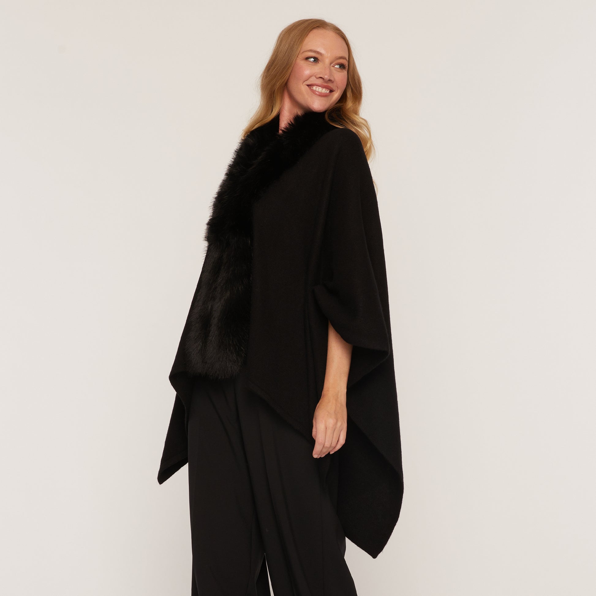 Cashmere Project Faux Fur Trim Wrap