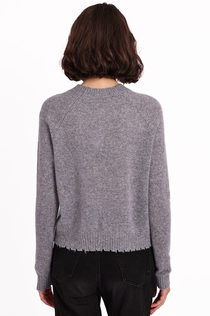 Minnie Rose Cashmere Frayed Edge Cropped Crew