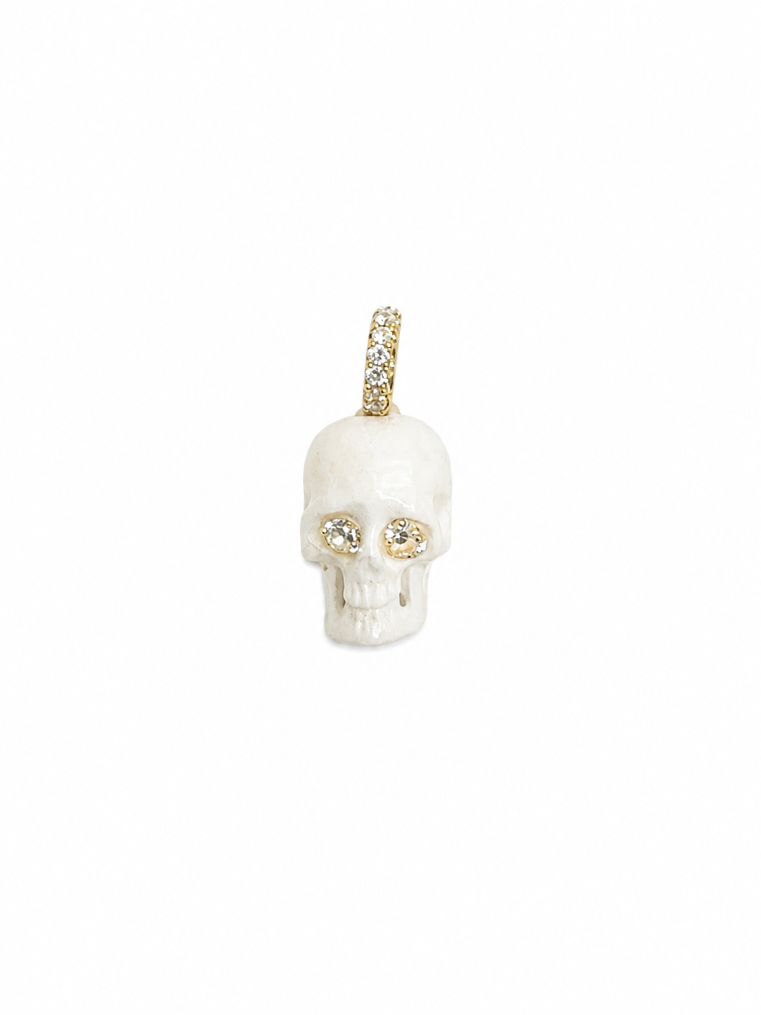18KT Yellow Gold Carved Bone Skull Charm with Diamond Bail