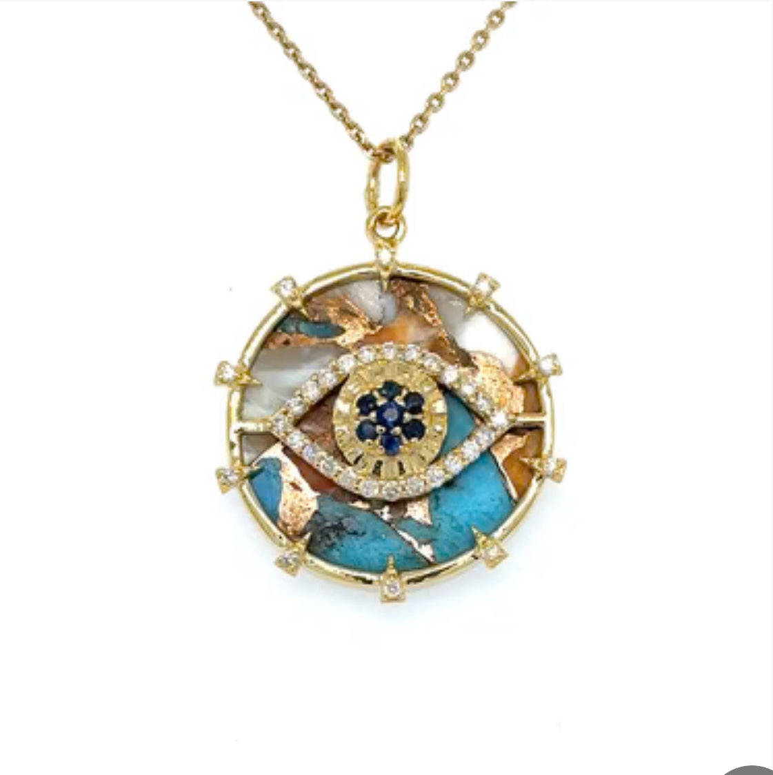 S.Row Designs Oyster Evil Eye Pendant with Sapphires & Diamonds