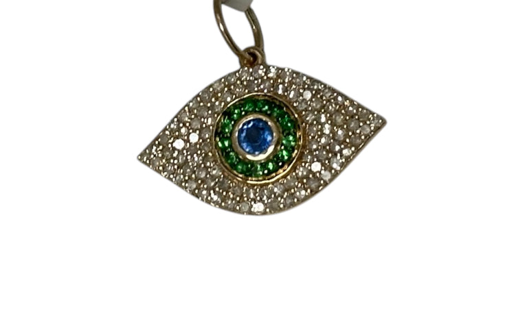 S.Row Designs Sapphire, Tsavorite and Diamond Evil Eye Charm