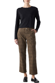 AMO Lillian Printed Plaid Corduroy Pant in Dark Sand