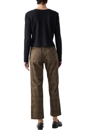 AMO Lillian Printed Plaid Corduroy Pant in Dark Sand