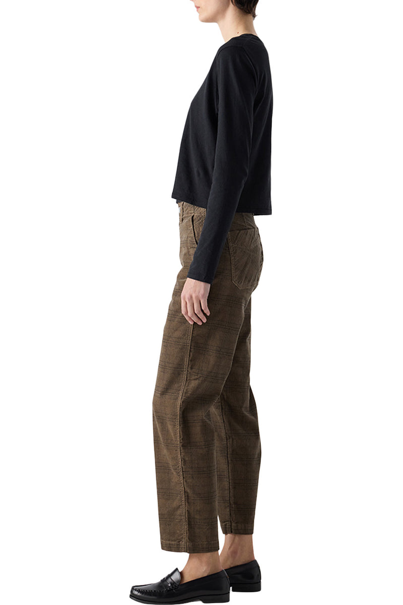 AMO Lillian Printed Plaid Corduroy Pant in Dark Sand