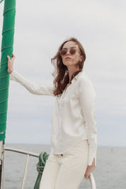 Catherine Gee Daria French Cuff Silk Blouse in White