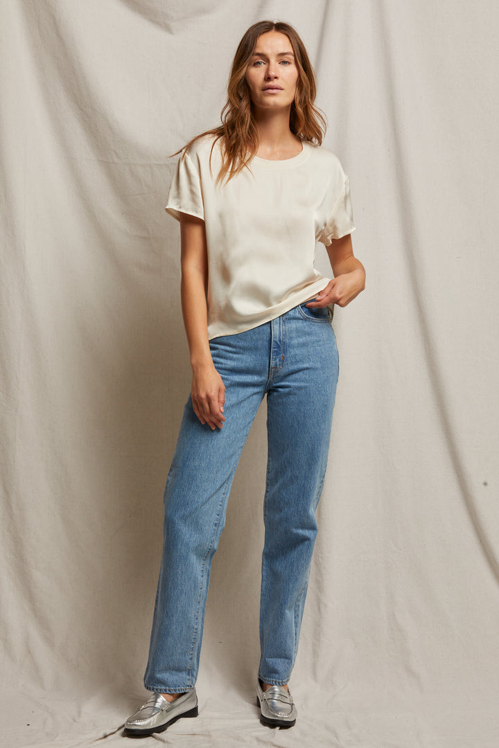 Perfect White Tee Delphine Satin Crew Neck Tee