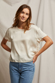 Perfect White Tee Delphine Satin Crew Neck Tee