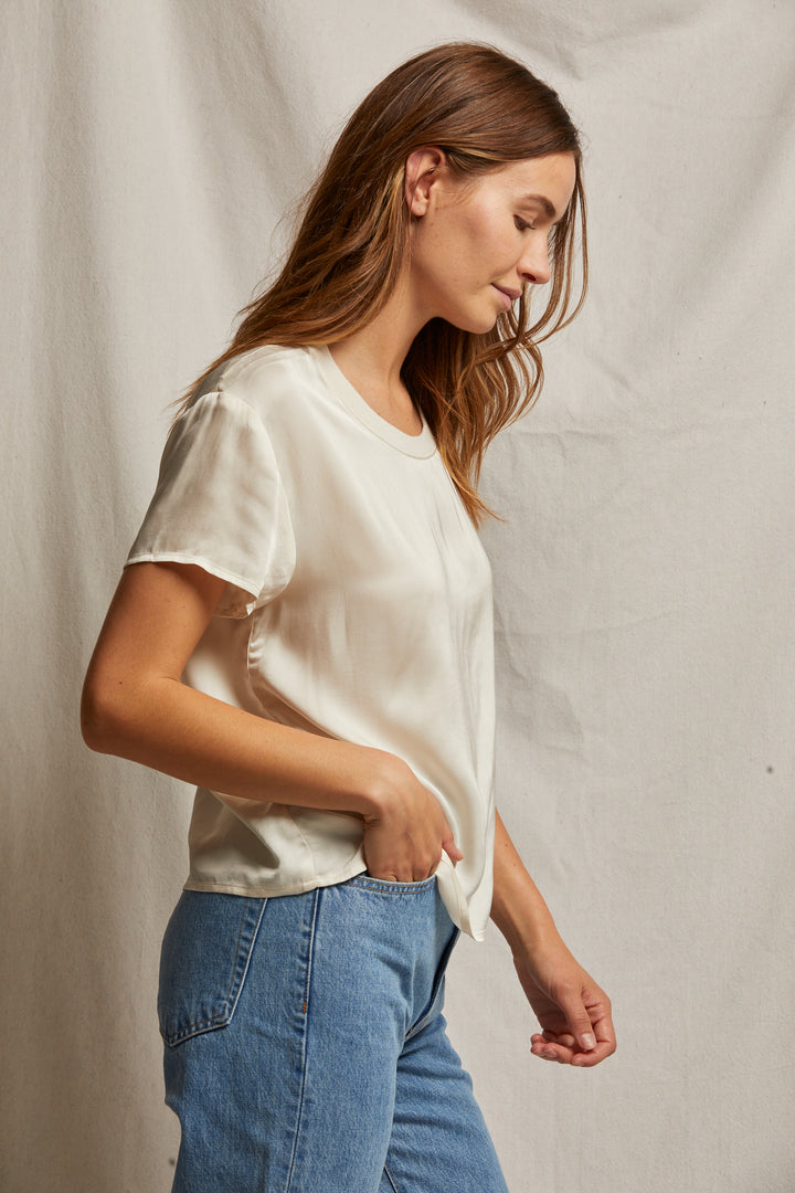 Perfect White Tee Delphine Satin Crew Neck Tee