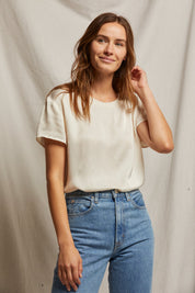 Perfect White Tee Delphine Satin Crew Neck Tee