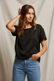 Perfect White Tee Delphine Satin Crew Neck Tee