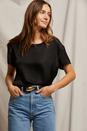 Perfect White Tee Delphine Satin Crew Neck Tee