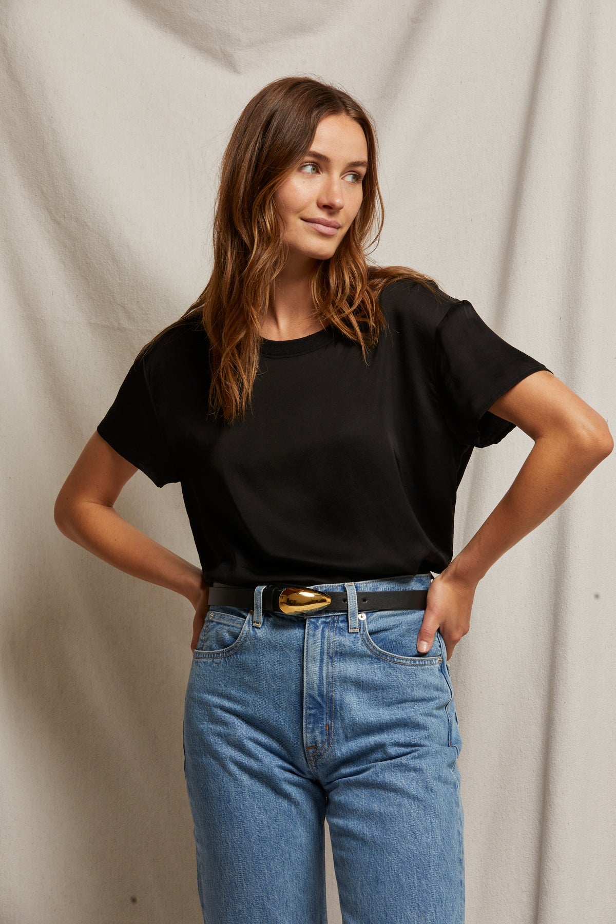 Perfect White Tee Delphine Satin Crew Neck Tee