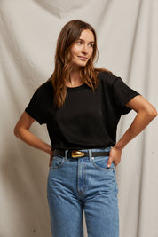 Perfect White Tee Delphine Satin Crew Neck Tee