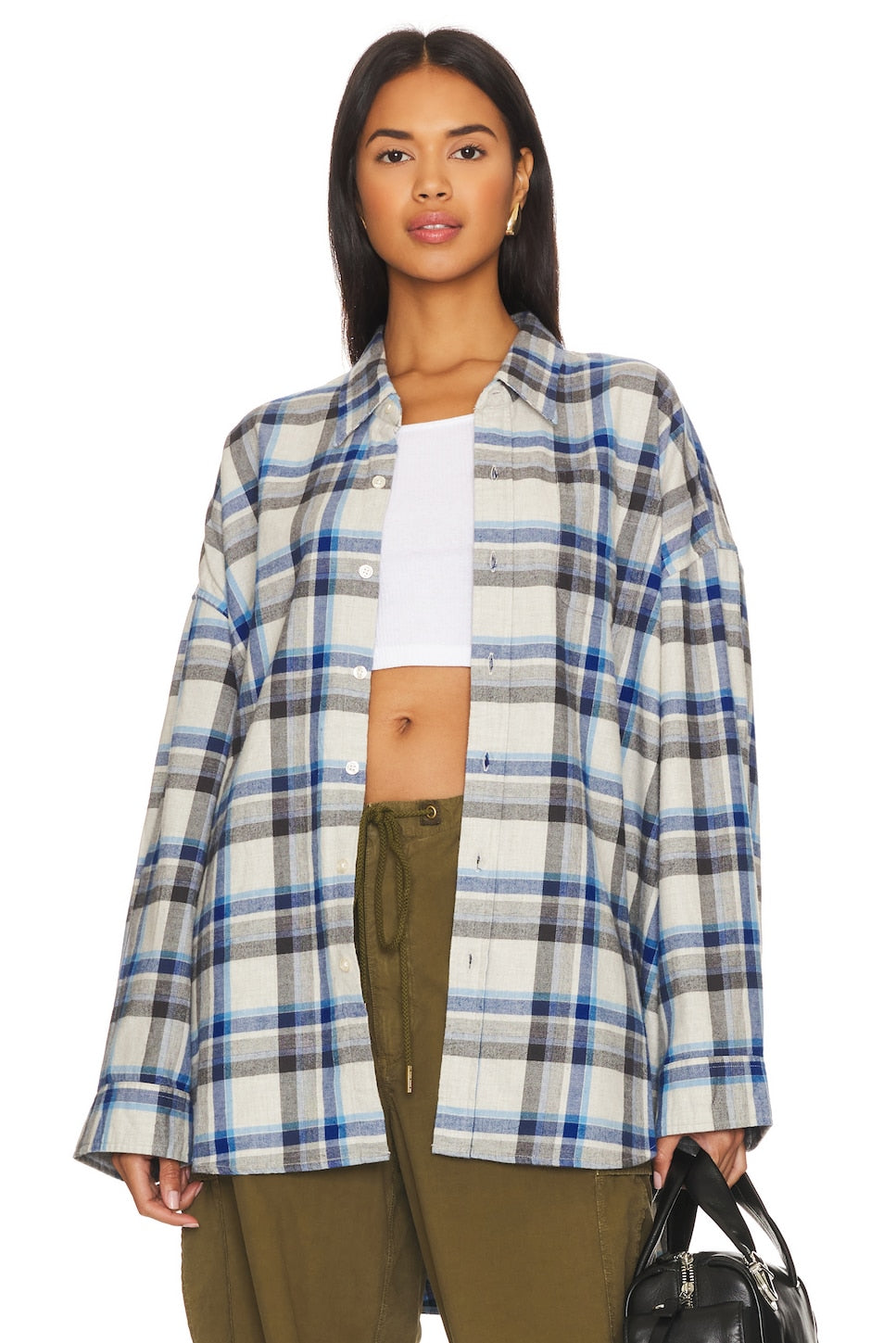 Denimist Button Front Shirt in Grey/Blue Plaid