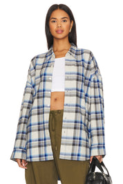 Denimist Button Front Shirt in Grey/Blue Plaid