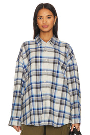 Denimist Button Front Shirt in Grey/Blue Plaid