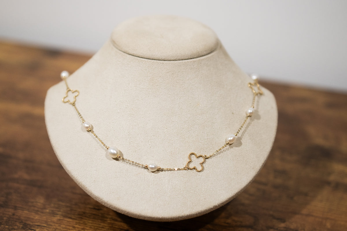 S. Row Designs Gold Pearl Clover Necklace