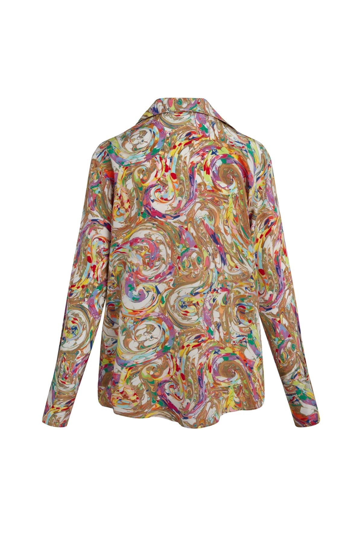 Catherine Gee Daria French Cuff Silk Blouse in Paint Swirl