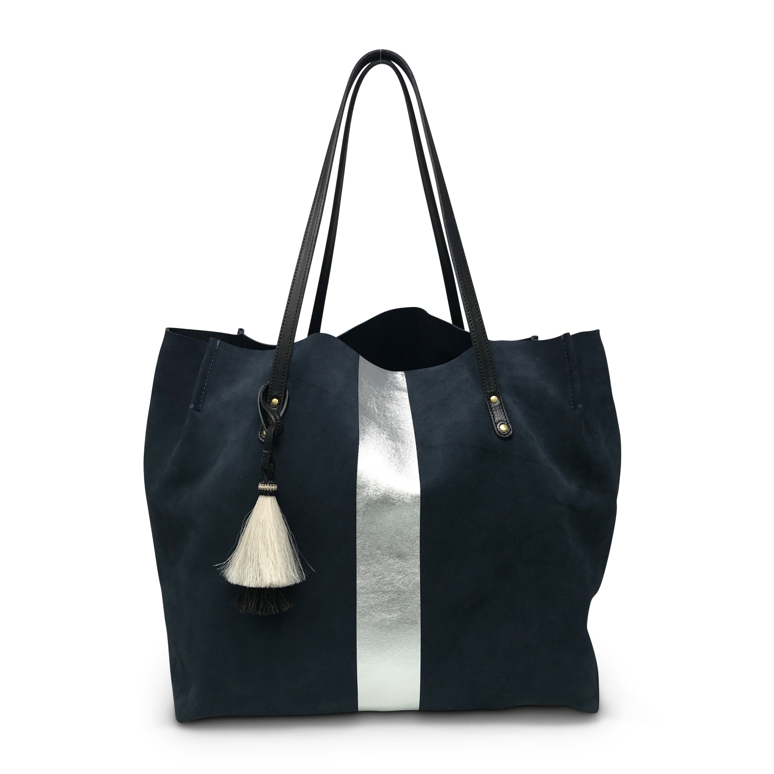 Kempton Navy Suede Silver Stripe Dorset Tote