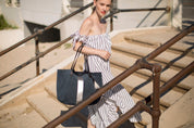 Kempton Navy Suede Silver Stripe Dorset Tote