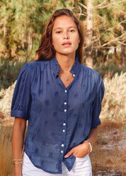 M.A.B.E. Frani Embroidered Short Sleeve Top