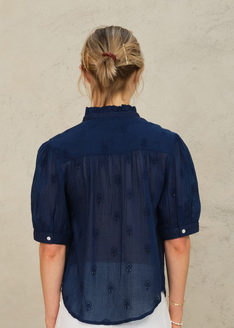 M.A.B.E. Frani Embroidered Short Sleeve Top