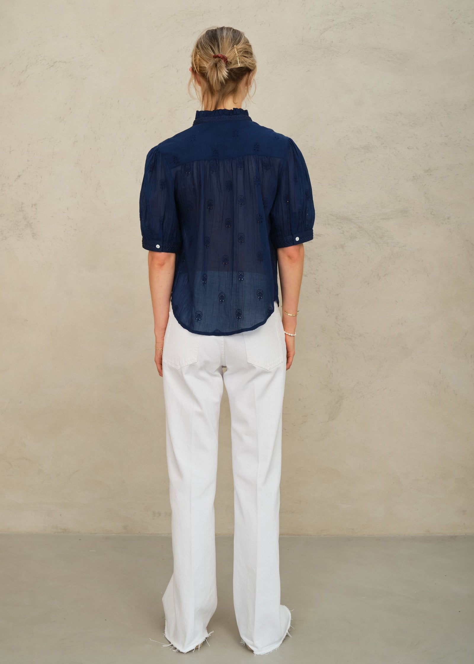 M.A.B.E. Frani Embroidered Short Sleeve Top