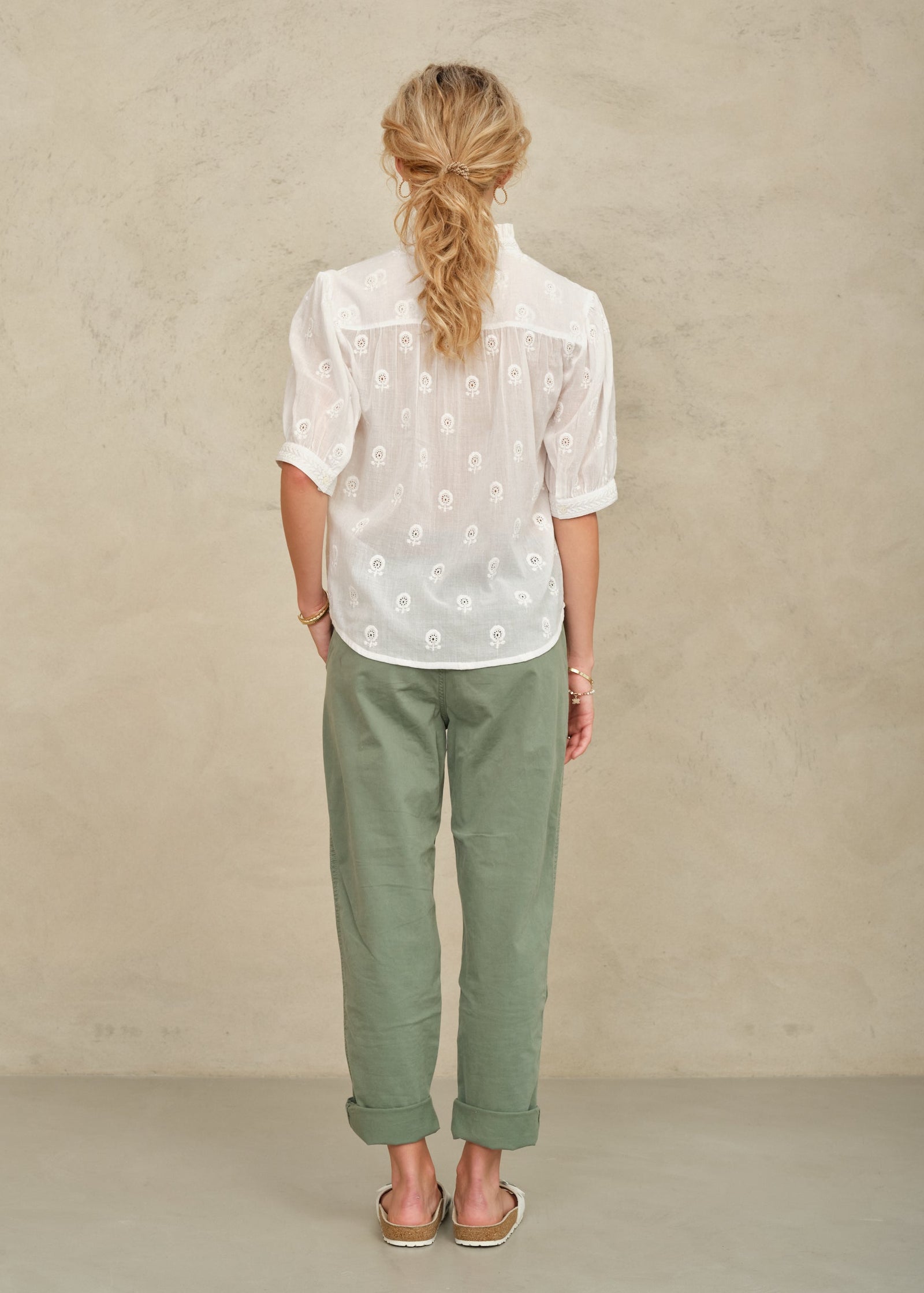 M.A.B.E. Frani Embroidered Short Sleeve Top
